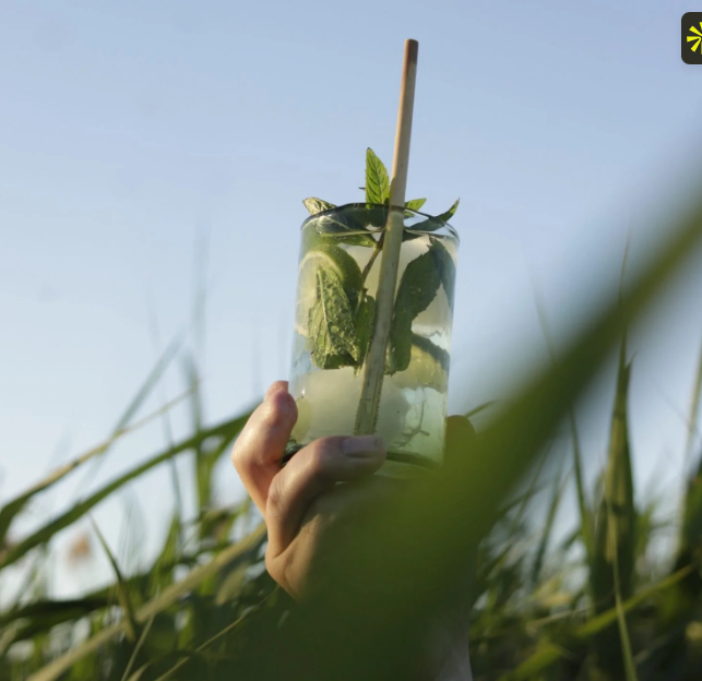 Natural reed straw served in a hospitality drink